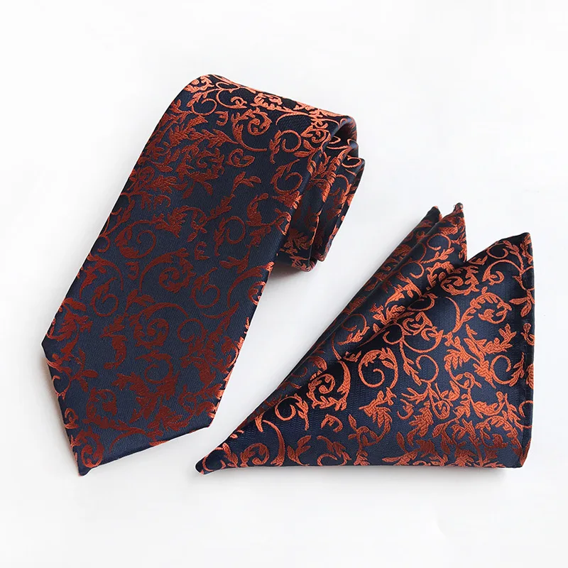 Green Gold Paisley Tie Set 8CM Standard Tie Matching Hanky Set