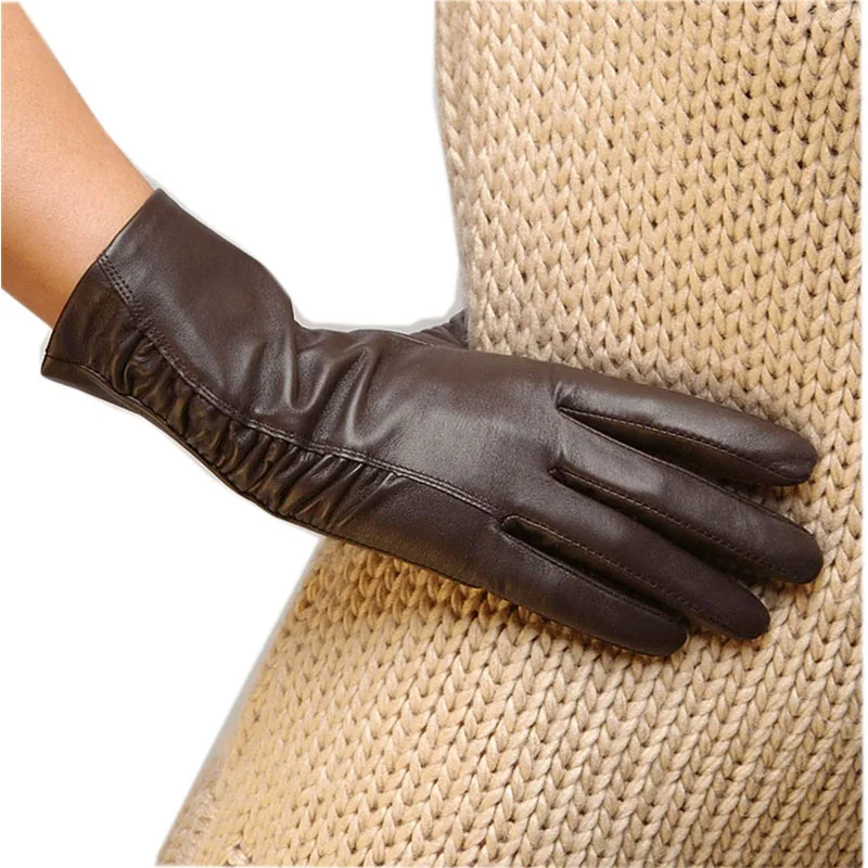 Top Fashion Adult Winter Time-limited Women Gloves Slim Sheepskin Glove Wrist Solid Real Genuine Leather Free Shipping L124NQ-5