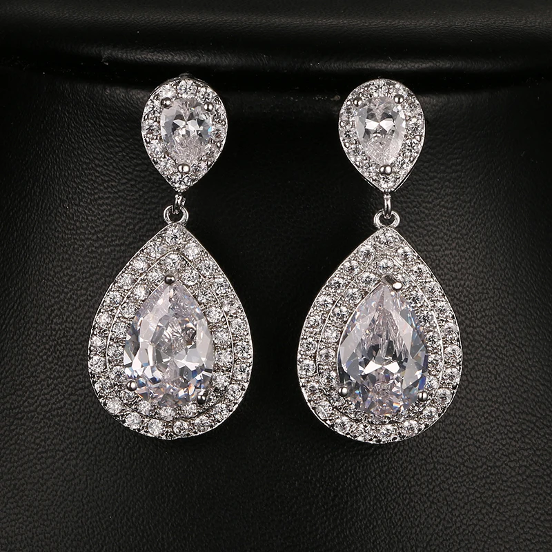 Boucles d'oreilles de luxe à Double biais pour femmes, en Zircon scintillant, pour mariage