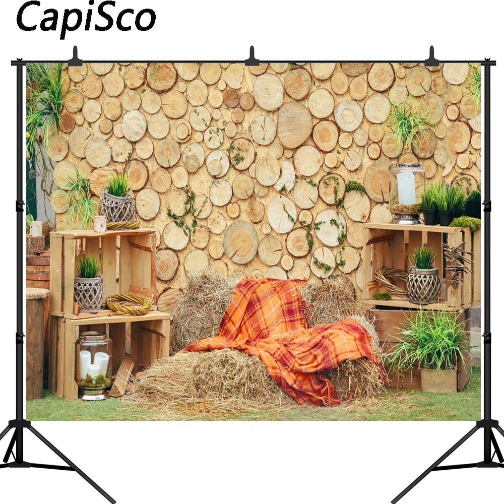 Capisco Round wooden stump cross section Haystack blanket Photo Backdrops wedding Photographic Backdrops For Photo Studio