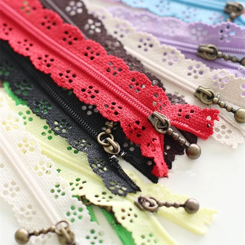 Random Color 6 PCS/Lot 20/25/30/35/53cm Lace Zippers Sewing Tailoring Accessories Nylon Finish Zipper For Sewing Wedding Dress