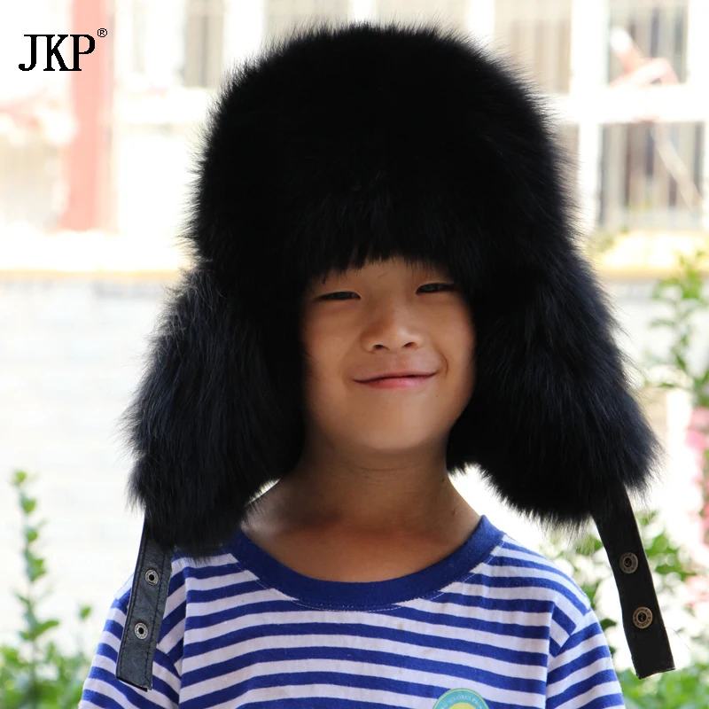 Hot Sale Baby Real Fox Fur Hat Warm Boys Girls Ushanka Children Winter Outdoor Thermal Cap Leifeng Hats With Earflaps