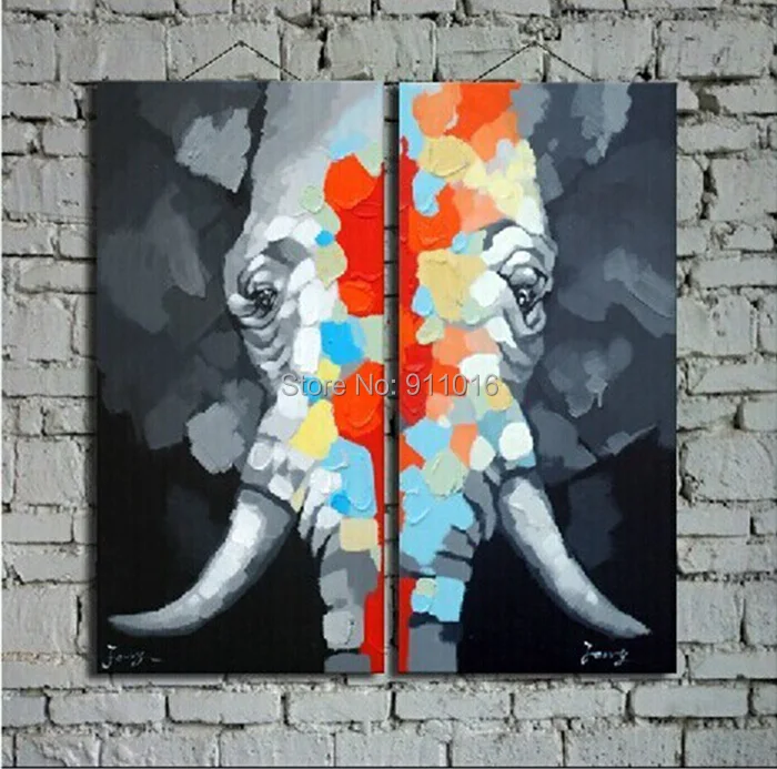 

Hot Hand Painted Abstract Animals Oil Painting On Canvas Wall Art Paintings For Living Room Decor Elephant Group of Paintings