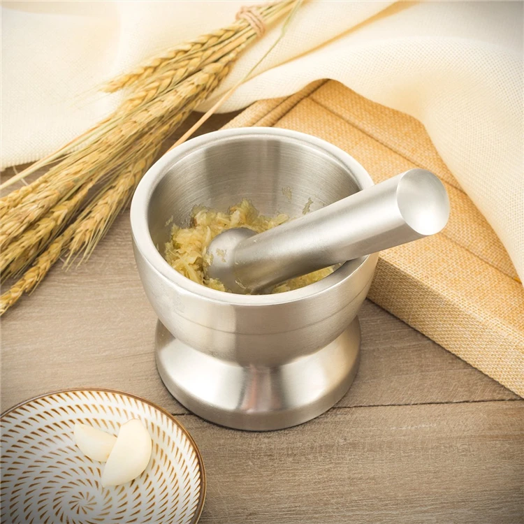 LMETJMA Edelstahl Gewürzmühle Mit Mörtel und Stößel Kräuter Gewürzmühle Schüssel Gewürz Mühle Pille Brecher KC0245 – Detail 7