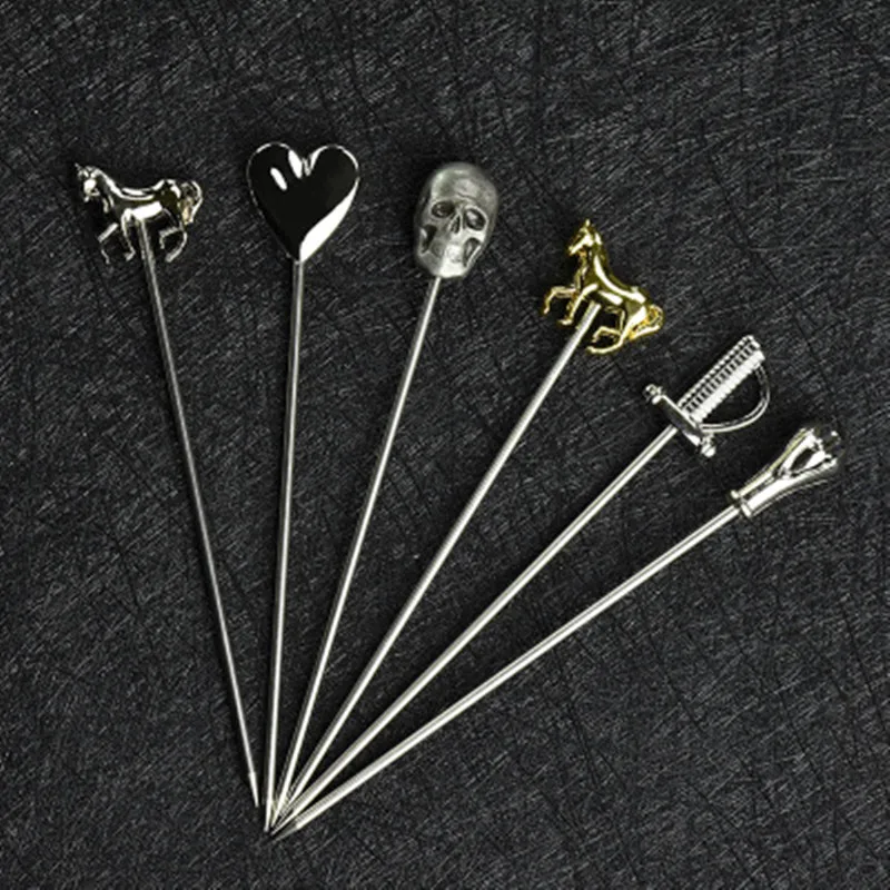 WOFU Direct Shipping 6pcs/set Stainless Steel Cocktail Picks Fruit Drink Stirring Sticks Martini Picks Bar Tools