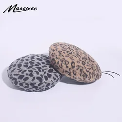 Women Vintage Style Leopard Painter Hat Round Beret Caps Cap Wool Ski Beanie Skull Caps Hat Autumn Winter Hats 2019