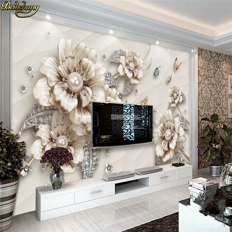 beibehang Exquisite luxury three - dimensional jewelry flowers TV background wall custom photo wallpaper large mural wall sticke