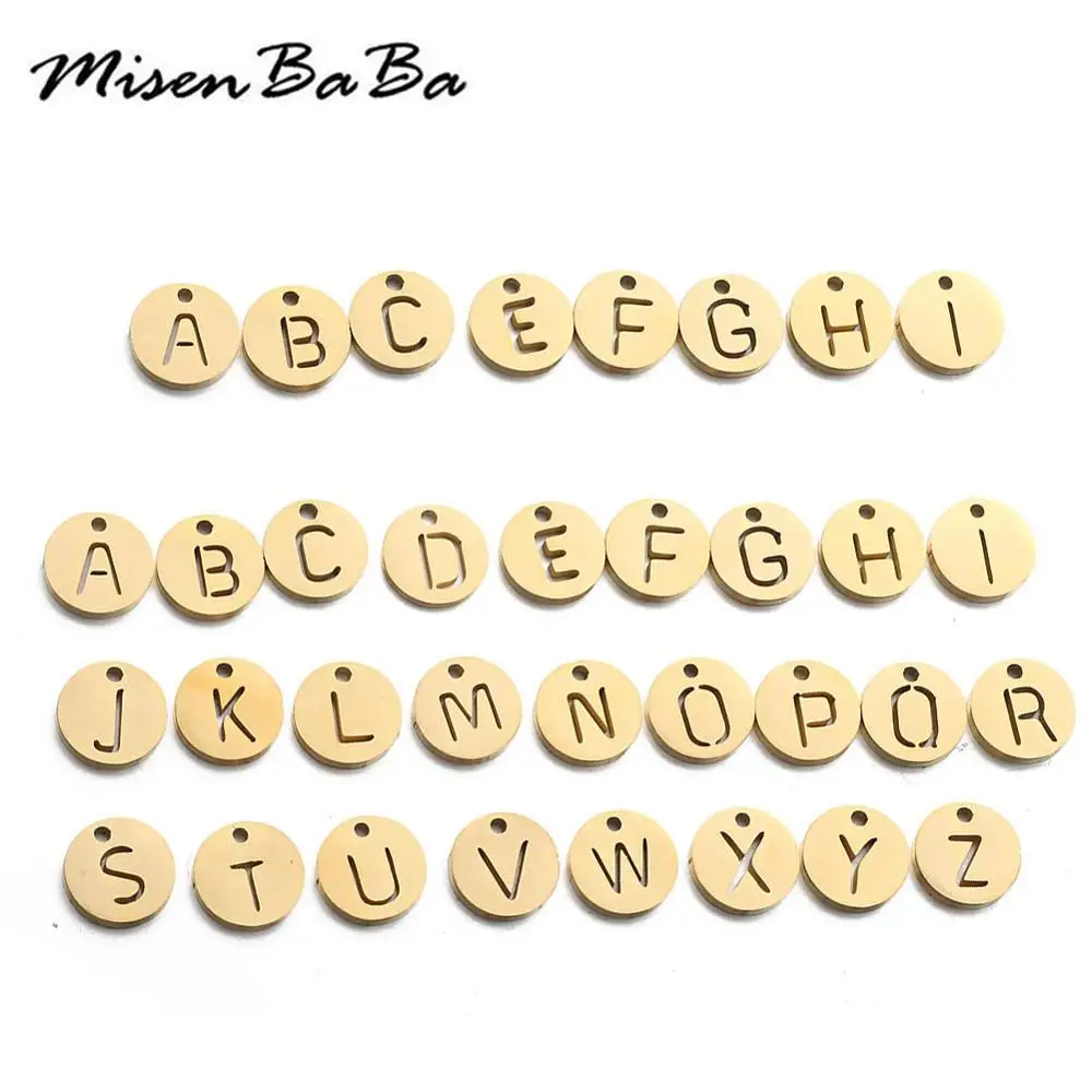 Wholesale Stainless Steel Round Letter Charms For Jewelry Making DIY Letter Pendants