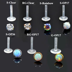 BOG-7PCS AB&Clear&Opal Zircon Bioplast PTFE Labret Lip Bar Ring Monroe Lip Stud Ear Cartiliage Tragus Helix Piercing stud Ring