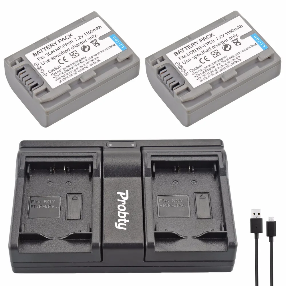 2 Pcs NP-FP50 NP FP50 Battery + USB Dual Charger For Sony DCR-DVD103 DVD105 DCR-HC3 HC16 HC40 DCR-SR30 SR40 SR100 Camera