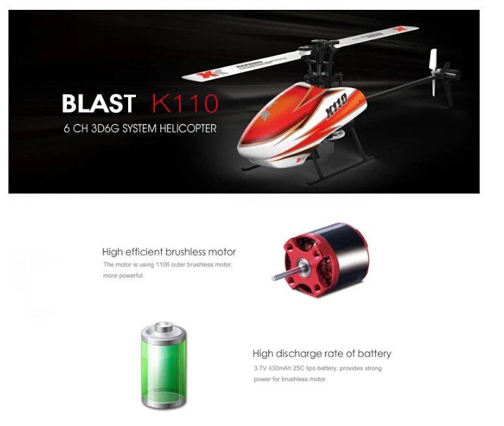 XK K110 Blash 6CH Brushless 3D6G System RC Helicopter BNF Without Remote Controller Compatible with FUTABA S-FHSS