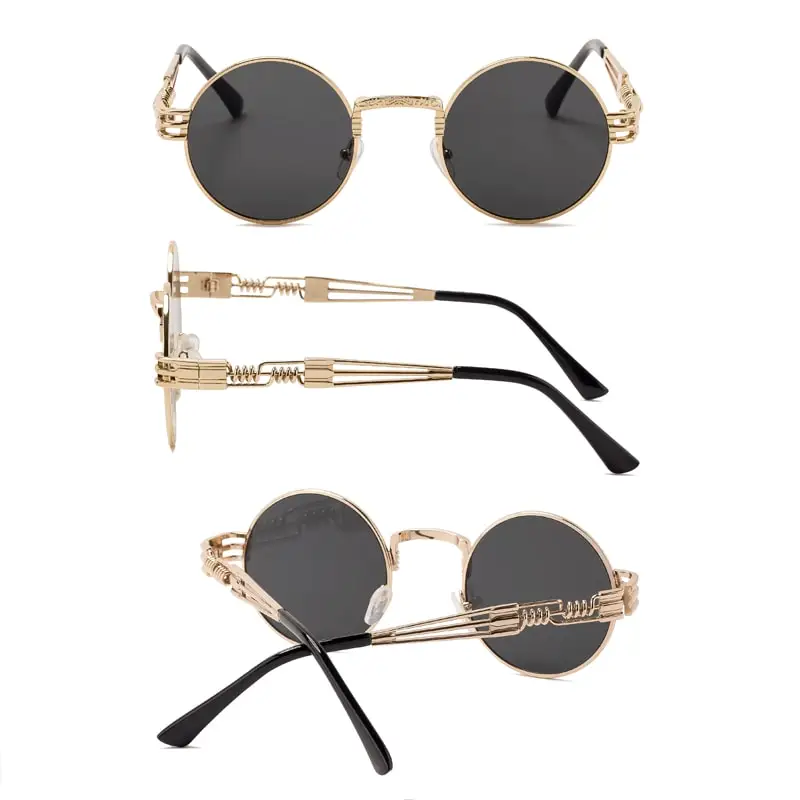 New Fashion Polarized Sunglasses for Men and Women Retro Steampunk Round Metal Frame Double Spring Leg Colorful Shades UV400