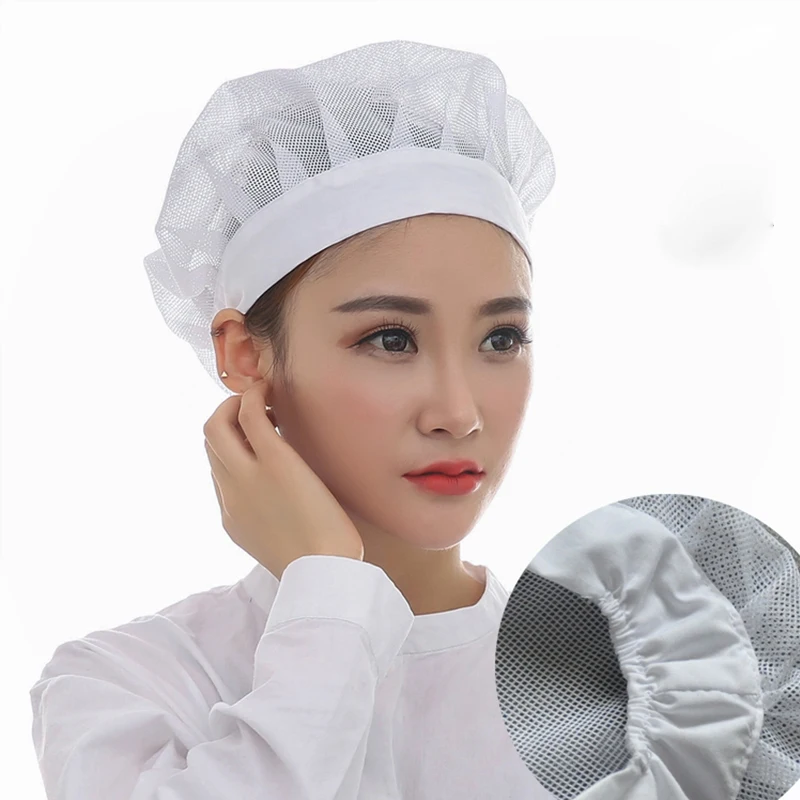 White Elastic Breathable Net Hat Kitchen Work Hats Canteen Restaurant Food Service Bakery Baking Catering Cook Caps for Women