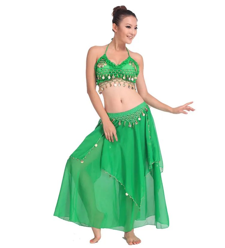 Belly Dancing Stage Performance Oriental Belly Dancing Clothes 2pieces Suit Top Shirt + Skirt Belly Dance Costume Set White