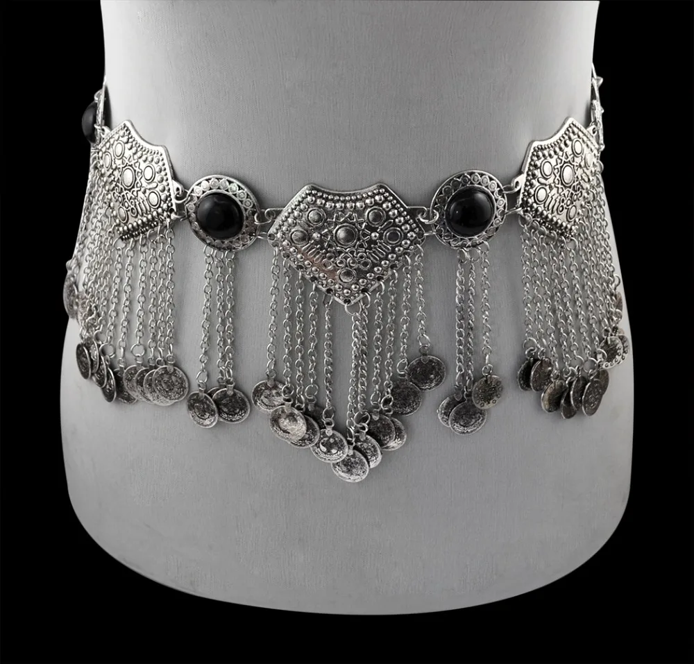 

Afghan Vintage Silver Color Metal Belly Chains for Women Boho Ethnic Bikini Waist Dance Coin Belly Dress Belt Party Jewelry