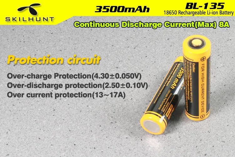 SKILHUNT BL-135 3500mAh Continuous Discharge Current(Max) 8A 18650 Rechargeable Li-ion Battery