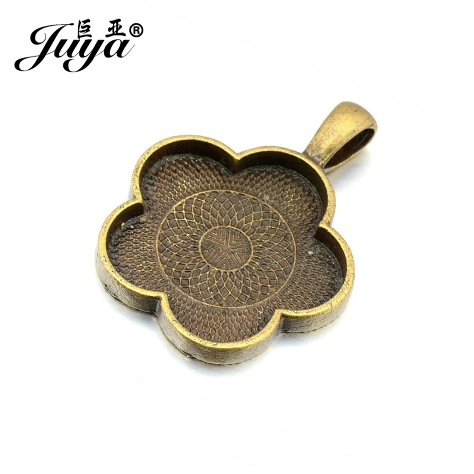 10 teile/los Vintage Blumen anhänger Cabochon Basis Lünetten Charms für DIY Schmuck Herstellung Halsketten Schlüssel anhänger liefert Zubehör – Detail 9