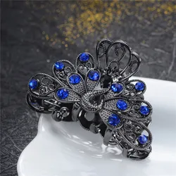 Vivid Peacock Hair Claws For Women Vintage Hair Jewelry Charm Big Rhinestone Crystal Crab Clip Wedding Hair Accessories Hairpin