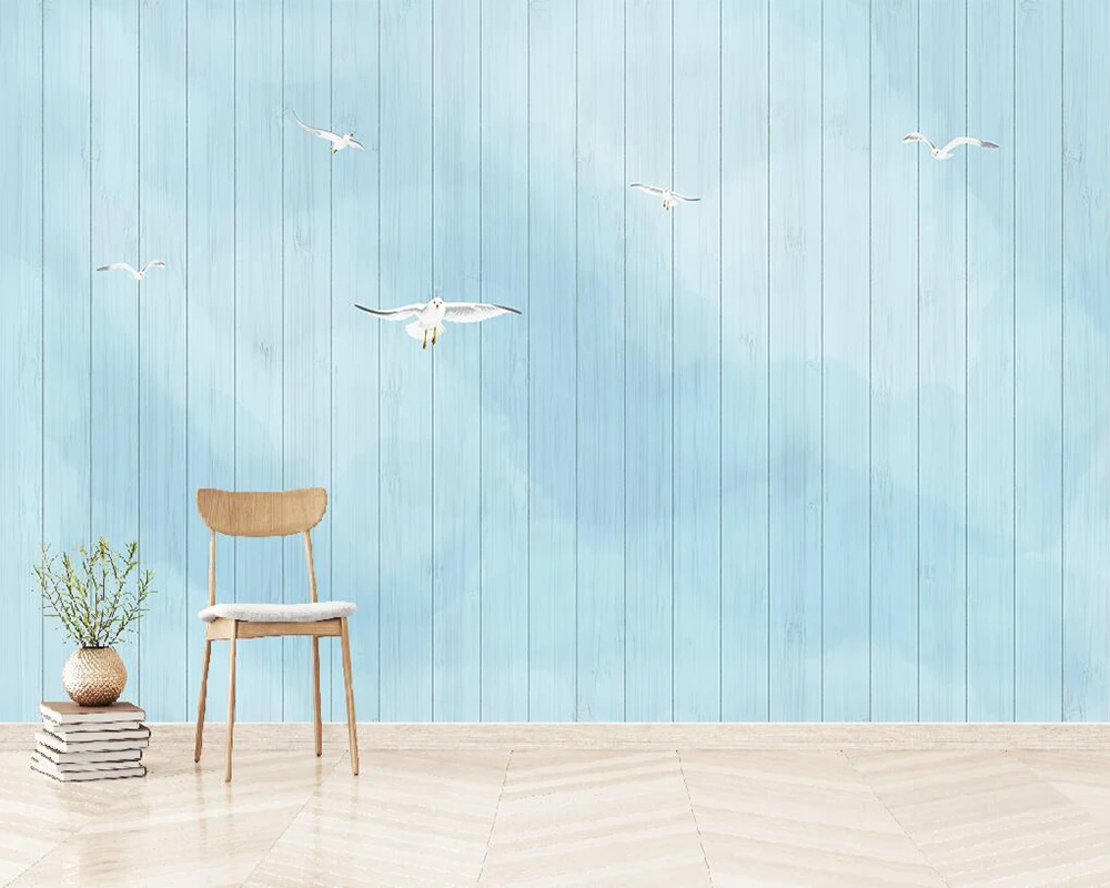 

Custom wallpaper Simple seagull watercolor wood grain texture background wall