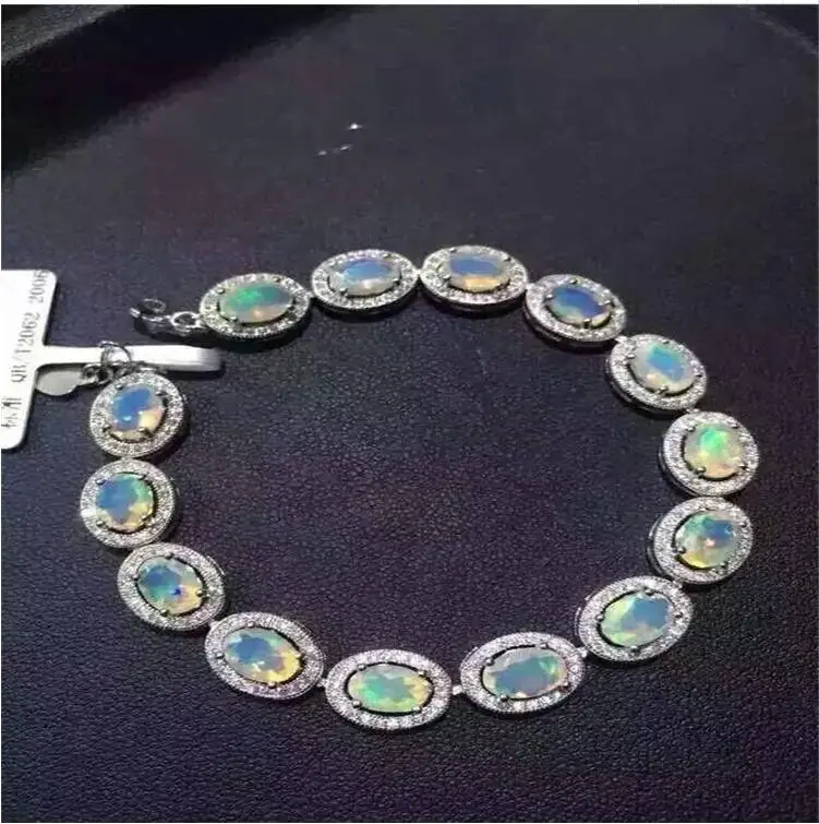 Free shipping Natural and real  OPal Bracelets 925 sterling silver Fine jewelry gems 5*7mm 14pcs