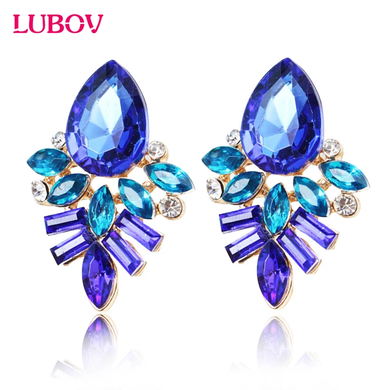 NEW Women Fashion Jewelry Style Blue/Black/Pink Earrings Handmade Rhinestone sweet stud crystal  earrings for women girl