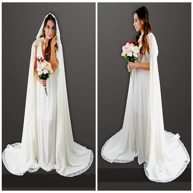 

Real Picture New Cape White Ivory Wedding Cloaks Long Jacket With Hood Accessories Bridal Wraps Custom Size Jackets