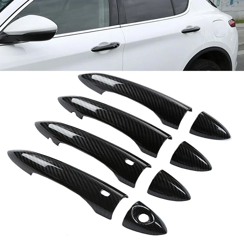 

Carbon Fiber style 8Pcs/set Car Exterior Door Handle Grab Cover Trim Sticker Styling For Alfa Romeo Giulia Stelvio 2017