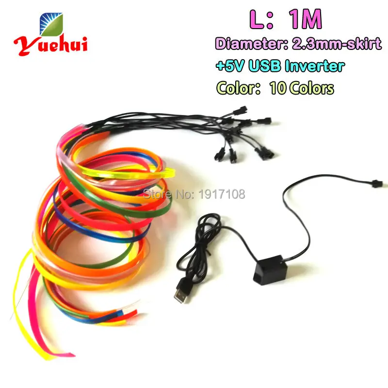 With Car Party Decoration 2.3mm-Skirt 1M 10 COLOR EL wire flexible Neon glowing Led thread rope tube light With 5V USB Driver