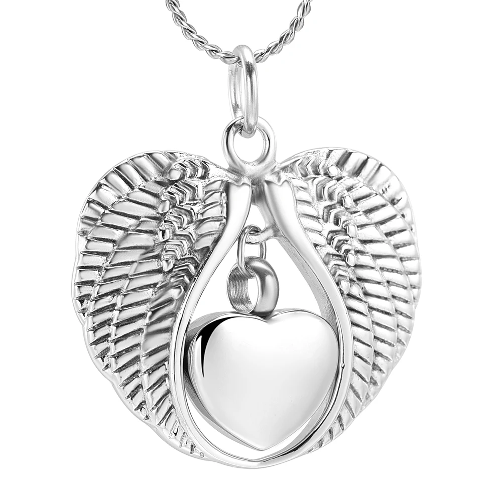 

Angel Wing In My Heart Cremation Jewelry In Pendant Necklaces Memorial Keepsake Urns for Human Ashes Custom Engraved Logo