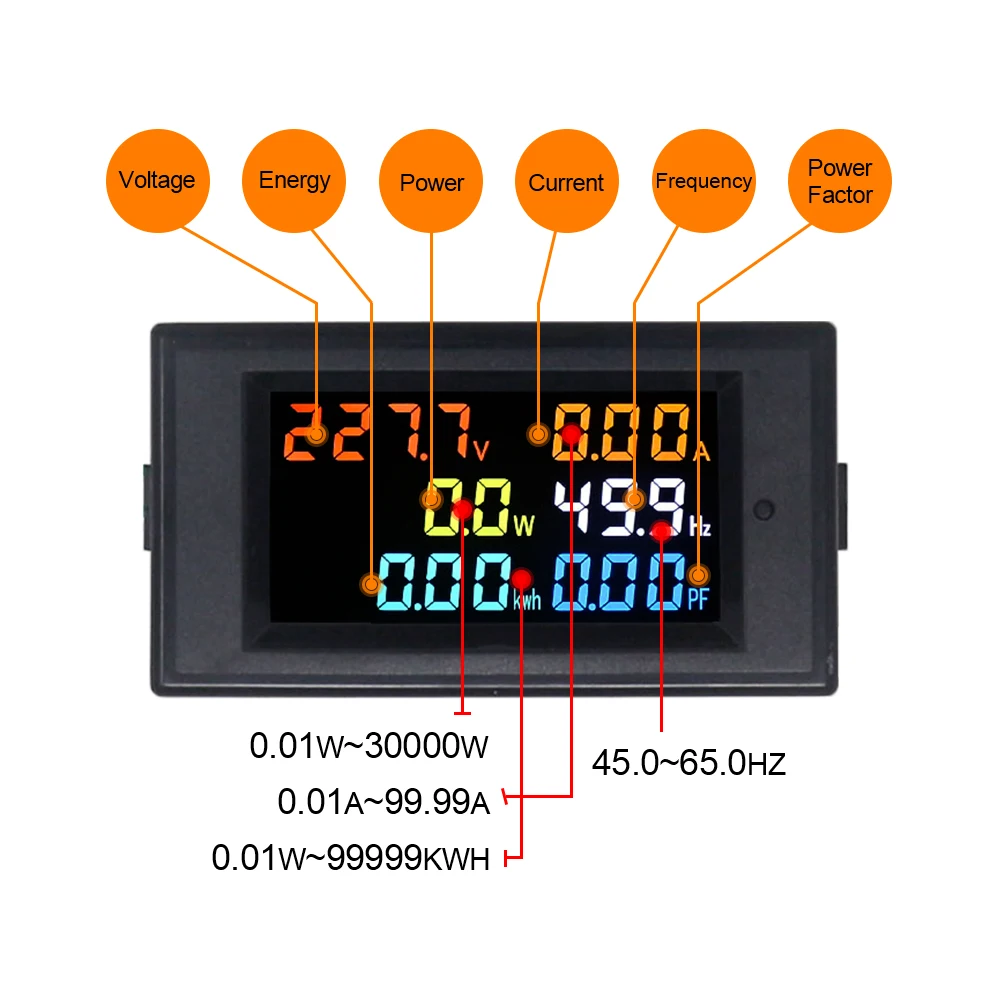 Digital AC40.0-300.0V 0.01-100A Voltmeter Ammeter Power Energy Frequency PF Meter With Coil Volt Amp Meter Monitor HD Screen