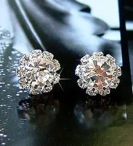 Korean imitation Rhinestones crystal fashion jewelry shining zircon OL sunflowers round earrings for women  free shipping