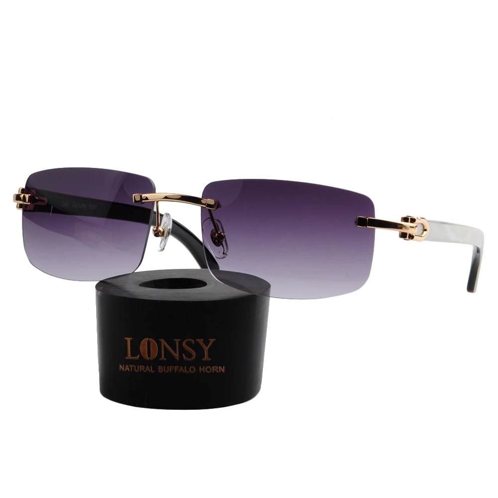LONSY Fashion Rimles Buffalo Horn Sunglasses Women Brand Designer Vintage Square Sun Glasses For Men Oculos De So Feminino
