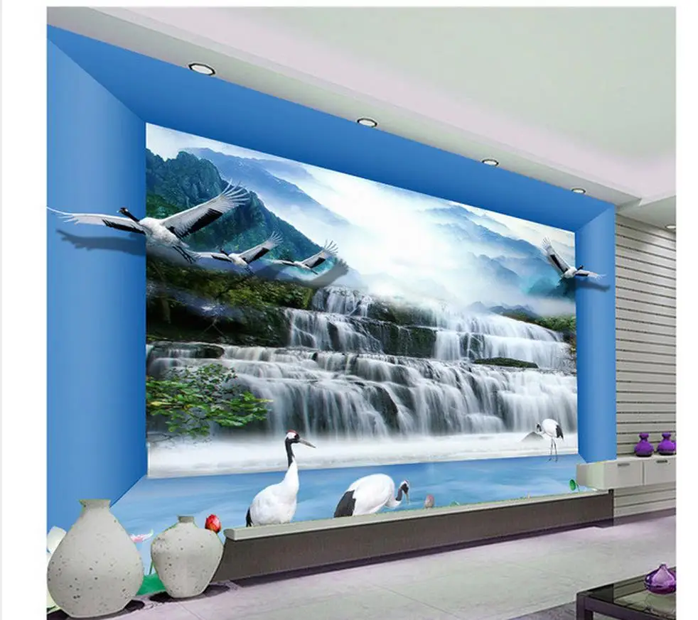 

3D waterfall beautiful space living room TV backdrop photo 3d wallpaper mural painting photos