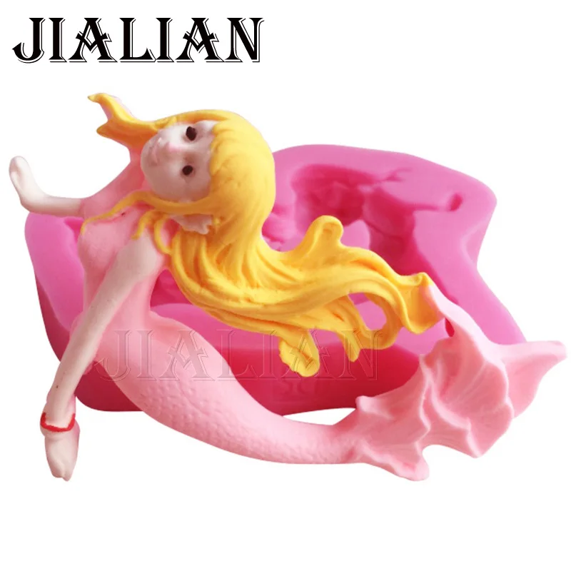 

HOT 3D Cartoon Mermaid girl fondant silicone decoration mold DIY Cake Decorating Tools Baking mould T0518