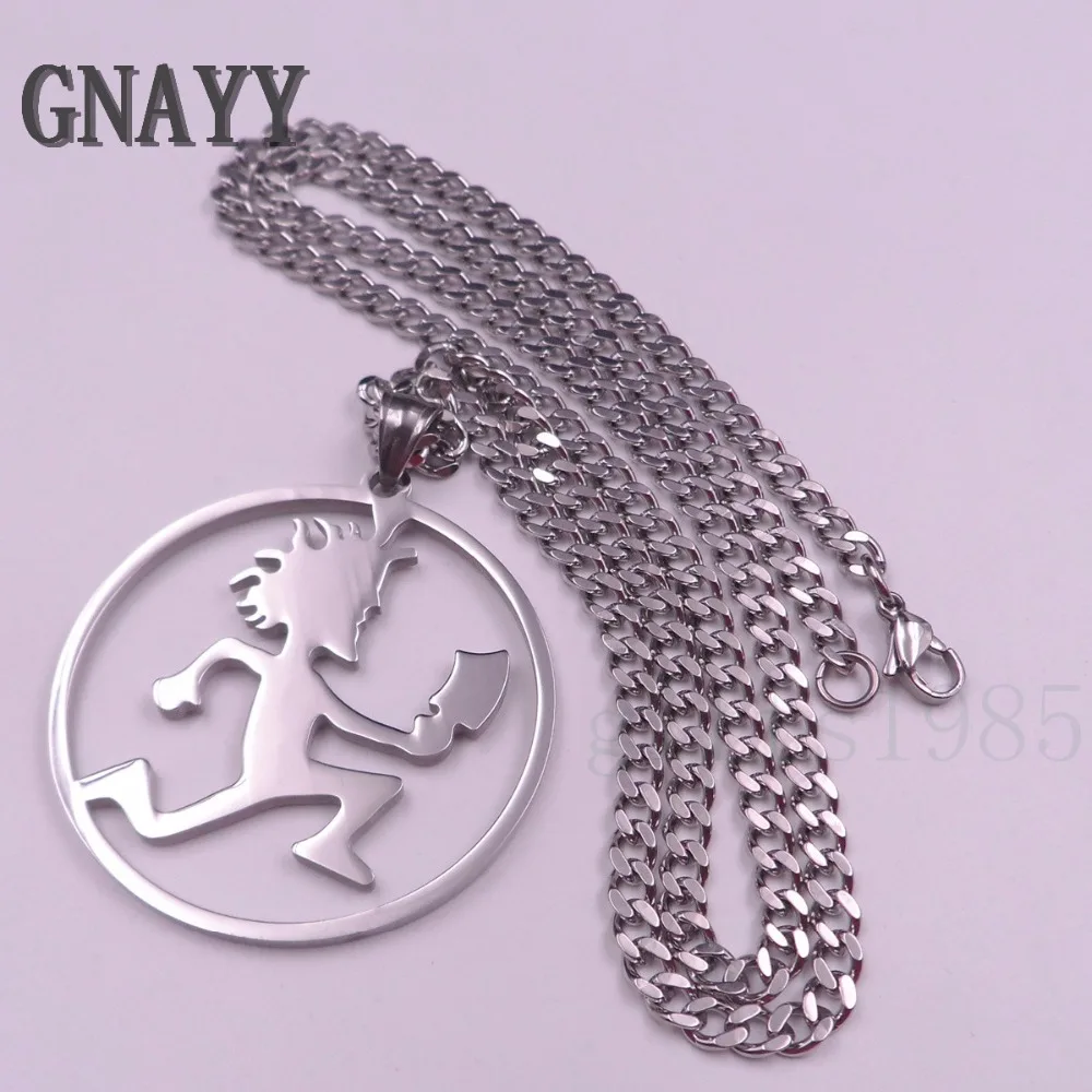 GNAYY Mens Large 2 inch Hatchetman Charms ICP Hatchet Man Pendant Juggalo Stainless Steel Pendant Necklace 5mm curb chain 24''