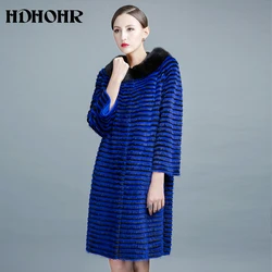 HDHOHR 2024 Real Mink Fur Coats Women New Natural Mink Coats Noble Blue Kintted Fur Jackets  For Female  Fashion Silm Fur Parker