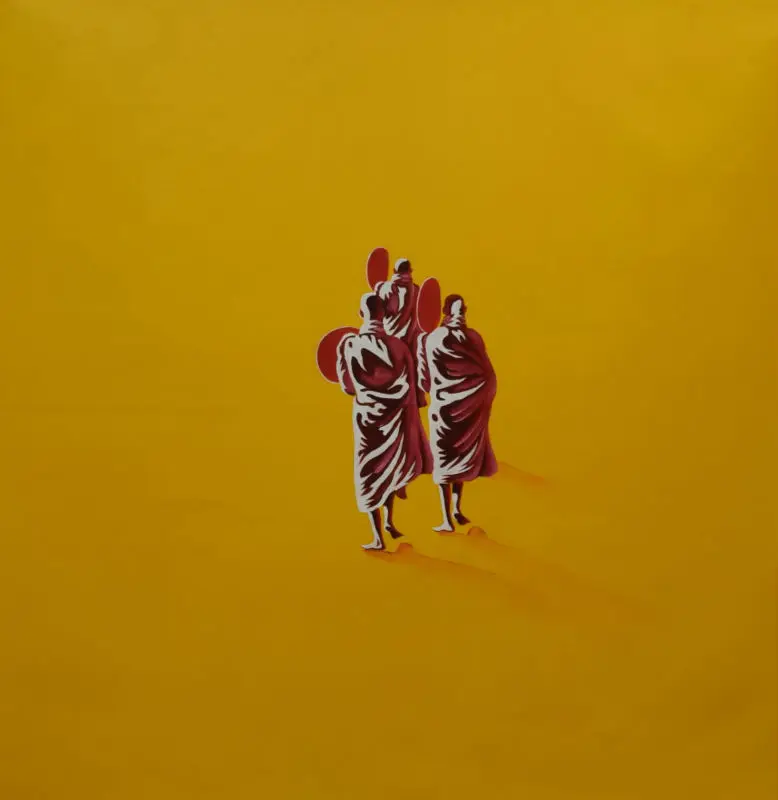 

High Quality Hand Painted Oil Painting on Canvas Yellow Background Monk CanvasPainting Wall Art Picture Painting for Home Decor