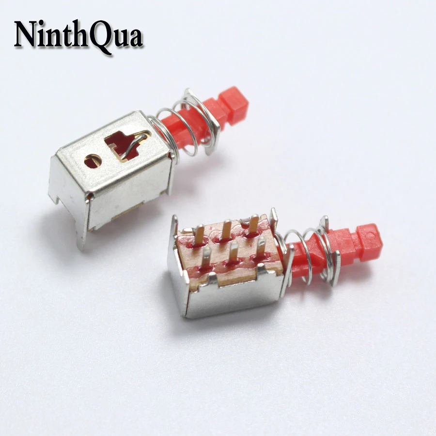 NinthQua 5pcs A03-03 6pin TV Power Switch With Spring Self-locking Red DC 12V 50MA Unidirection Push-button Switch