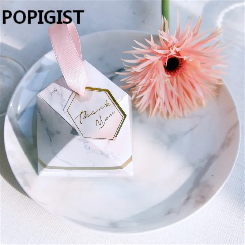 Creative Hot Sale Diamond Marble Style Wedding Favors Candy Box Party Supplies Bomboniera Thanks Gift Chocolate Box