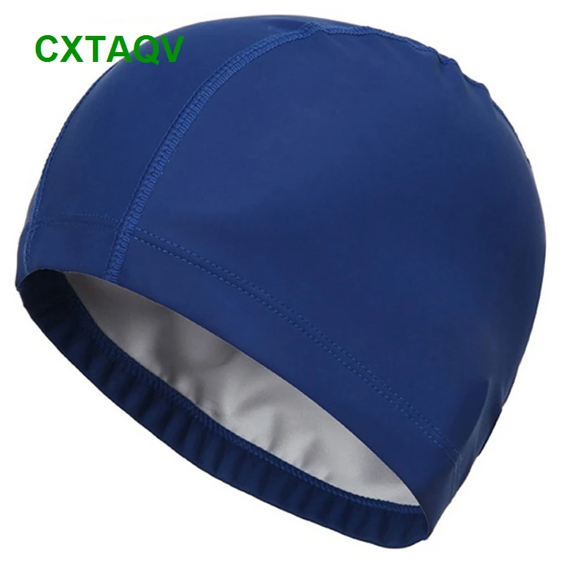 Gorro de natación elástico para hombre y mujer, gorro de natación en blanco, tejido de PU impermeable, protege las orejas y pelo largo, 2024