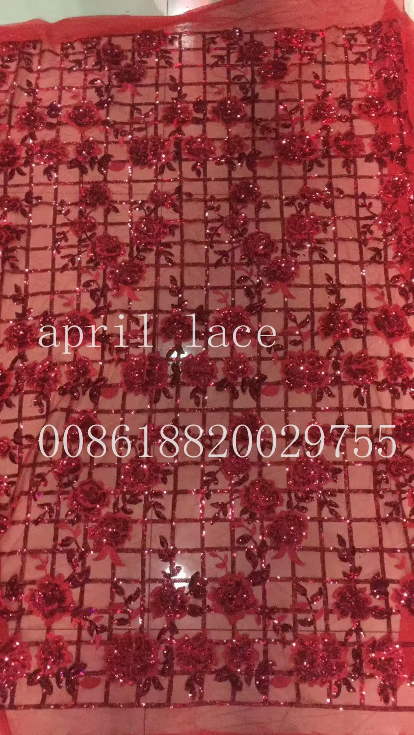 

ju001 red paillette grid flower embroidery nice fabric for evening dress/wedding/fashion design,send by dhl