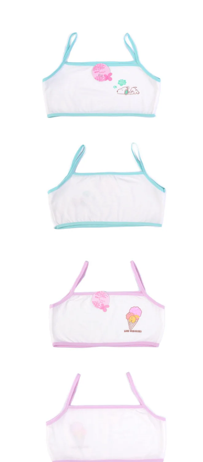 3pcs/Lot Young Girl Training Bra Children Cartoon Cat Print Bra 6-12 Years Teenager Cotton White Vest Camisoles Underwear