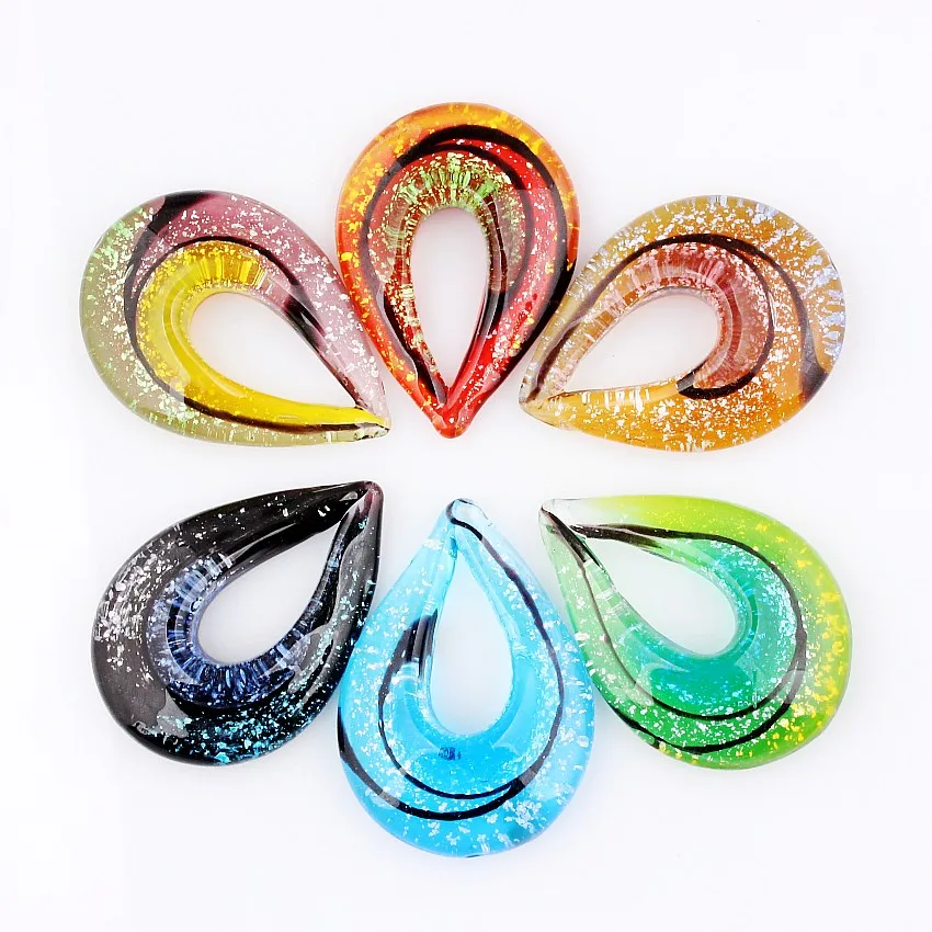 Fashion Wholesale 6pcs Handmade Murano Lampwork Glass Mixed Colorful Drop Pendants Charms Pendants