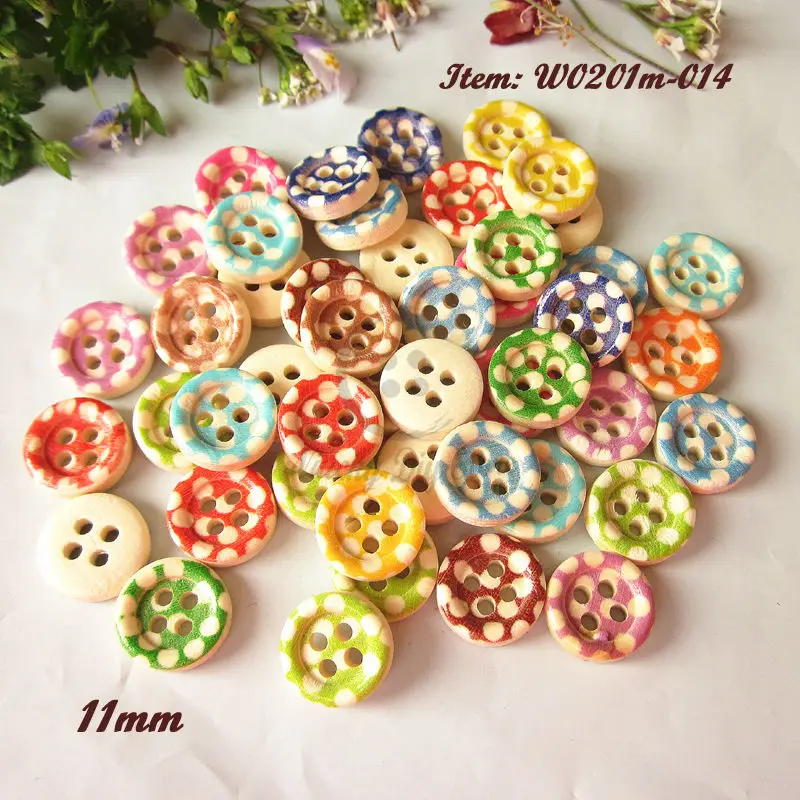 100pcs / 72pcs 15mm / 13mm / 11mm 4 holes mixed color Polka dot wood decorative buttons kid\'s scrapbook craft sewing supplies