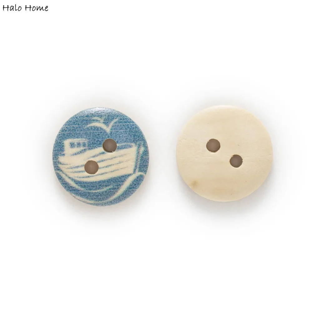 50pcs 2 Hole Mixed Navigation Wood Buttons Clothing Home Decor Sewing Scrapbooking Card Making DIY 15mm