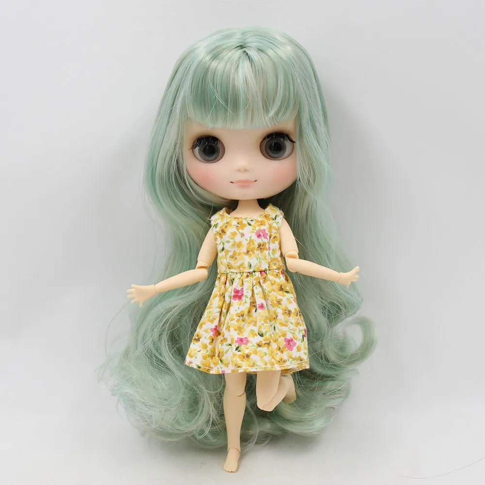 Middie Nude Blyth Doll with mint green mix golden hair matte face gray eye 20cm DIY Toys with hand set  No.BL1147/1049