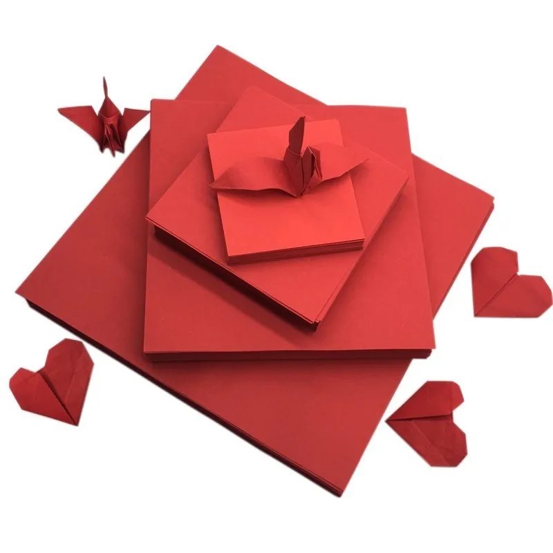 200pcs Red Origami Handmade Kraft Paper Double-sided Dark Red Origami Love Heart Square Origami DIY scrapbooking Craft Paper