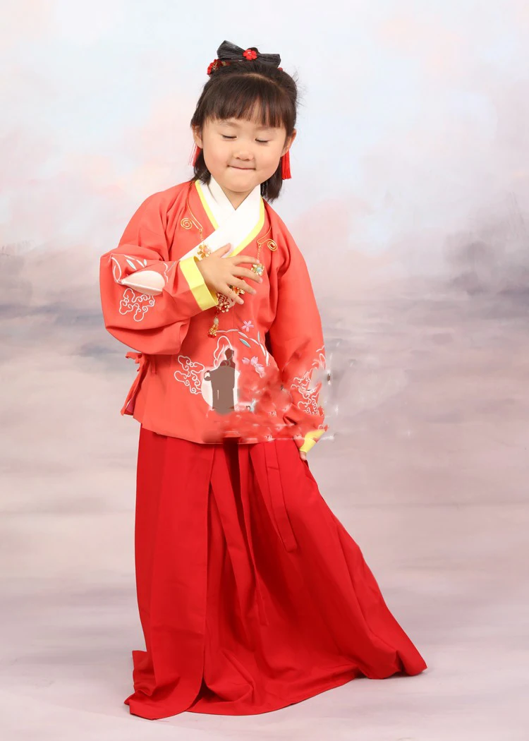 Red  Embroidery Moon Hanfu Ming Dynasty Little Girl Dance Costume Princess Hanfu Children's Day Stage Performance Cosplay Hanfu