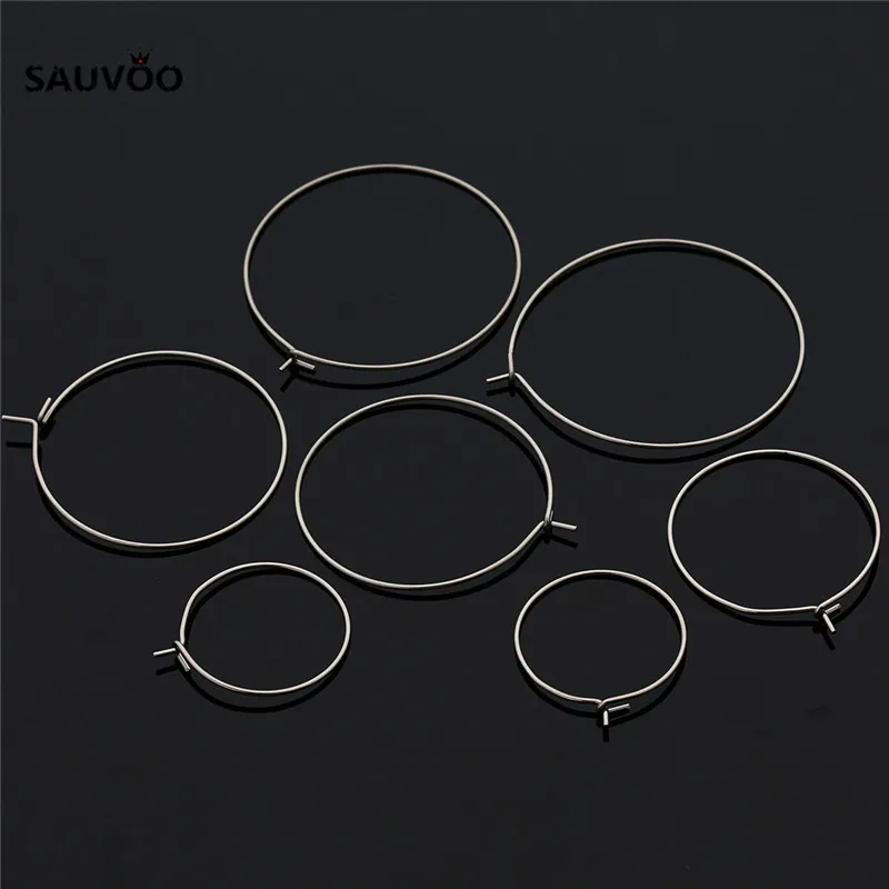 Sauvoo 50pcs Stainless Steel Big Circle Wire Hoops Earrings Loop 20mm 25mm 30mm 35mm for DIY Earring Jewelry Making Findings