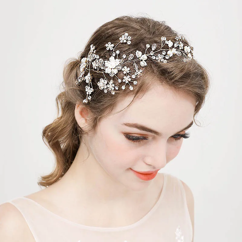 

New Fashion Rhinestone Pearls Headbands Hairbands Flower Leaf Tiaras and Crowns for Women Girls Bride Wedding Hair Accessories